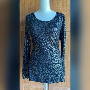 Black & Silver Metallic Leopard Print Long Sleeve
